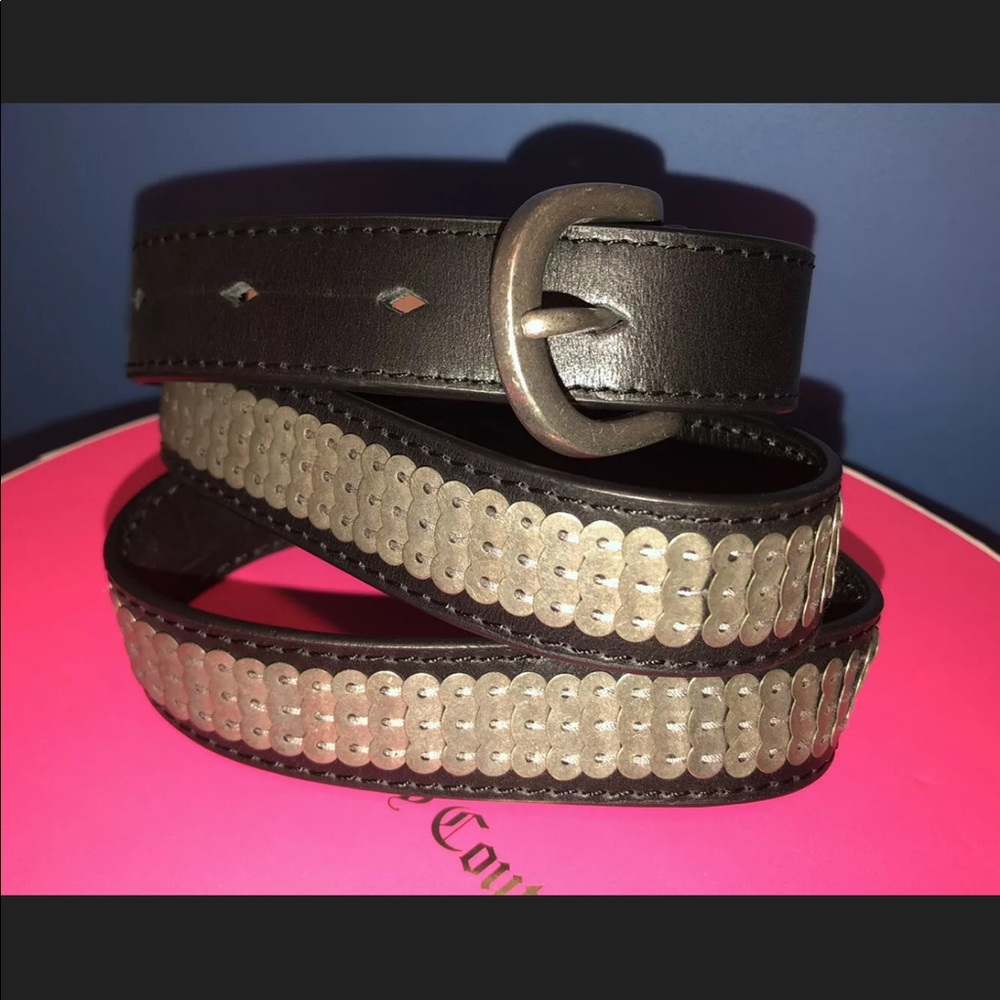Juicy Couture Black Silver Sequin Leather Belt S/m